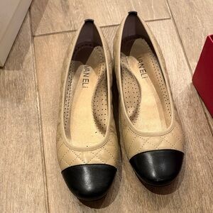 Vaneli Quilted Tan and Black Flats